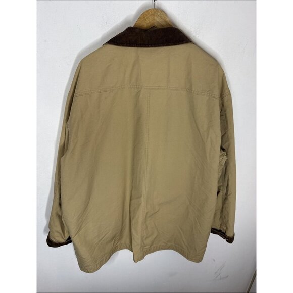 Vintage 90s L.L. Bean Barn Chore Coat XXL Tan Cotton Canvas Corduroy Collar - Picture 4 of 7